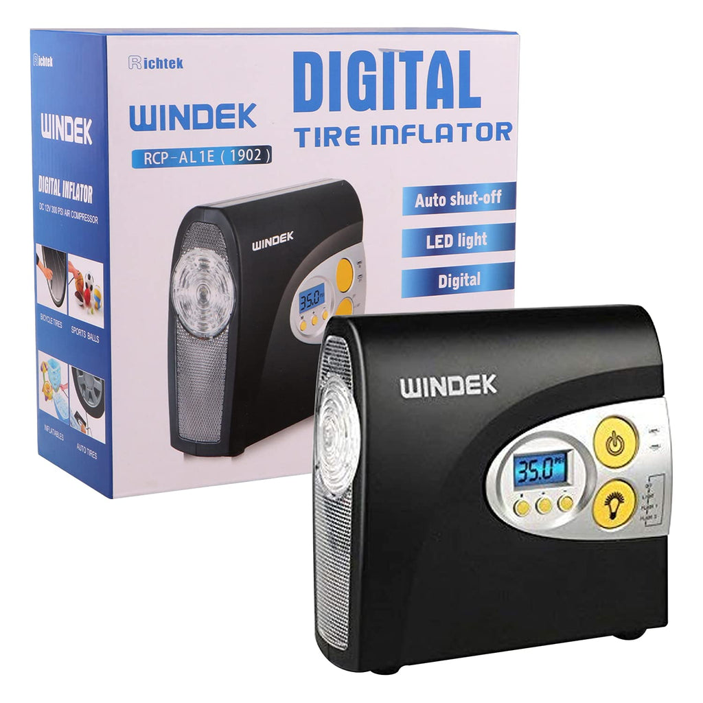 WINDEK 1902 Digital Tyre Inflator Portable & Easy To Operate Tire Air Pump With Auto Shut-Off & LED Light (Black)